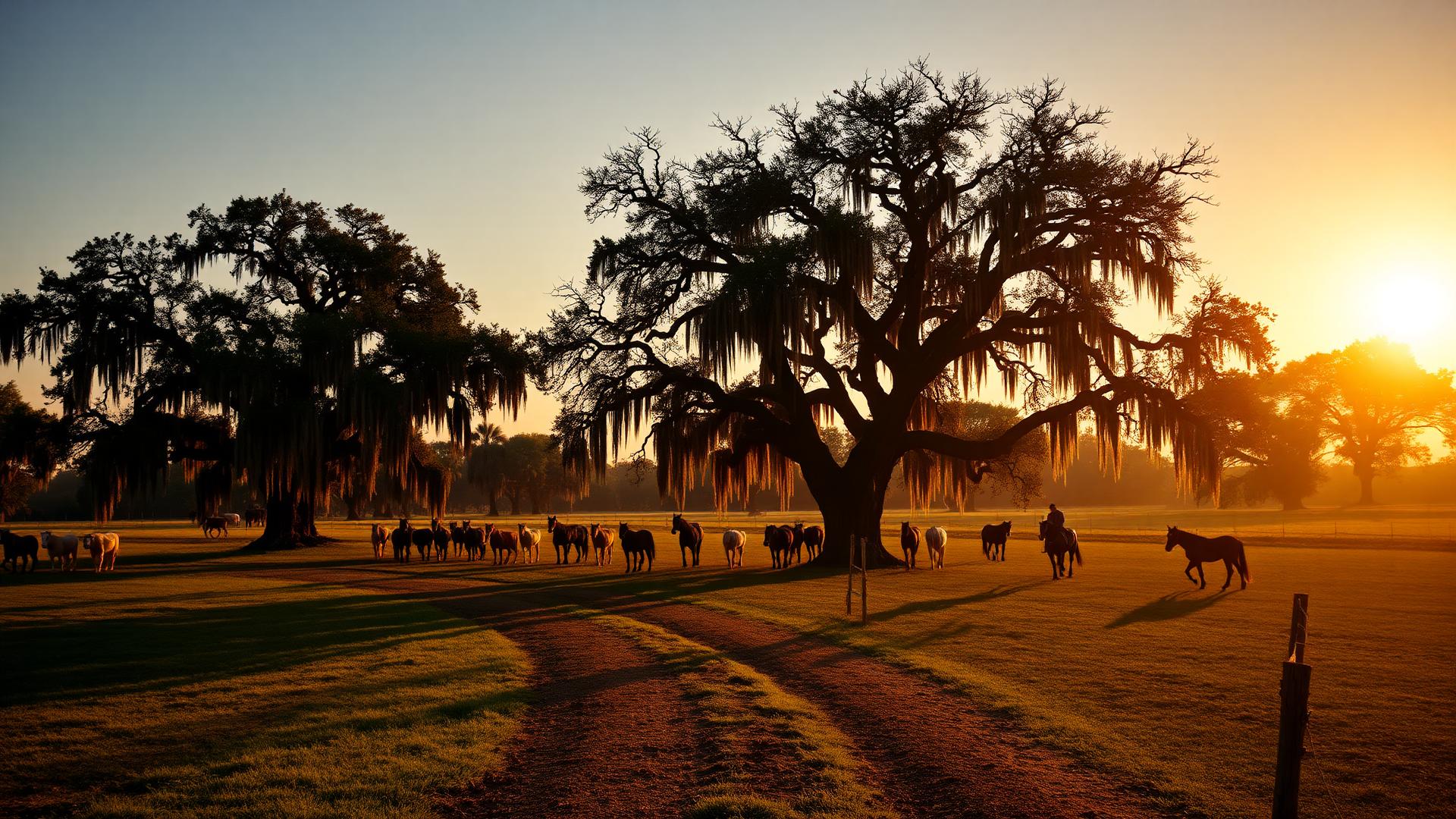 Sunset over the Alpha Omega Haven ranch in Florida horse country